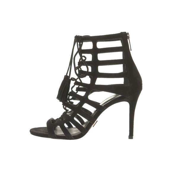 DESIGNER MICHAEL KORS COLLECTION BLACK STILETTO HEELS SUEDE SANDALS/ANKLE BOOTS - Picture 2 of 8